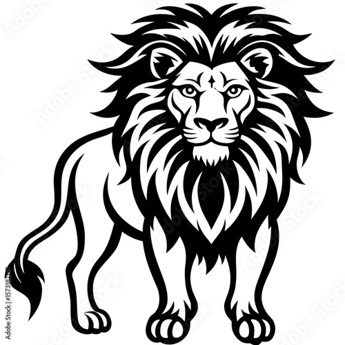 Majestic lion standing proudly with a full mane silhouette
