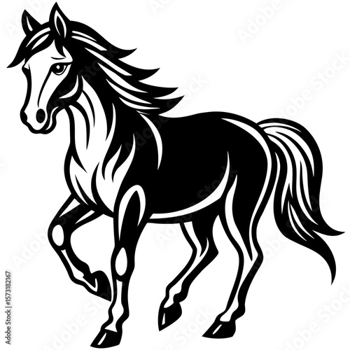 Majestic horse in motion with flowing mane and tail silhouette