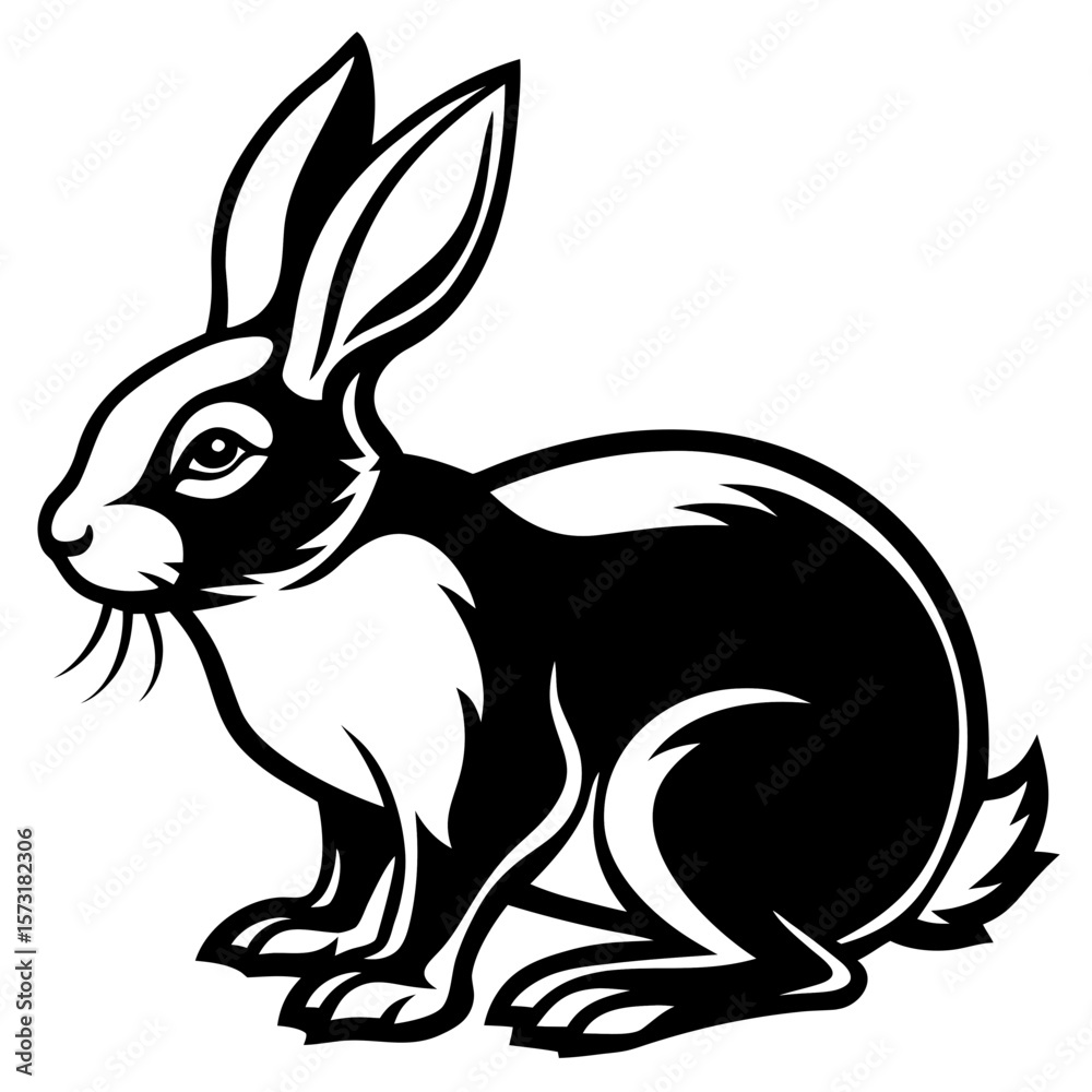 Obraz premium Stylized black and white rabbit sitting in profile silhouette