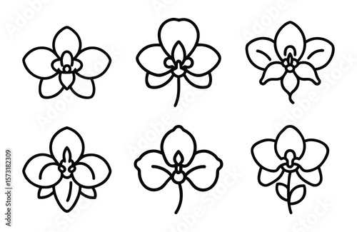 Bundle of Orchid Flower Icons in Silhouette Style on White Background – Elegant Botanical Vector Set for Stickers, Crafts, Logos, Tattoos, and Digital Design Projects