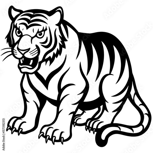 Fierce tiger with open mouth and sharp claws silhouette
