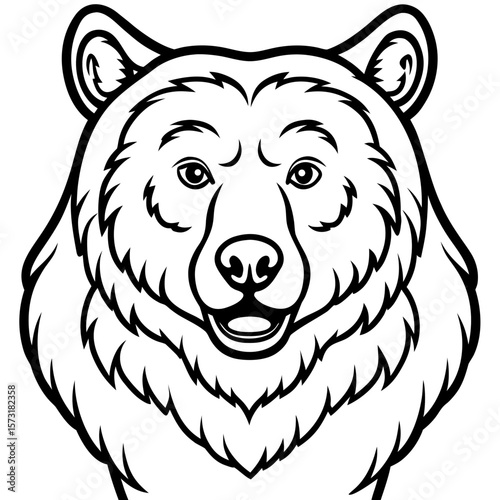 Stylized grizzly bear head facing forward with open mouth silhouette