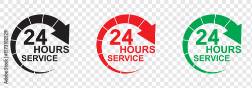 24 hours service vector symbol. 24h service duration sign. 24 h discount offer. same day delivery line icon set. fast 24hr support sign collection.