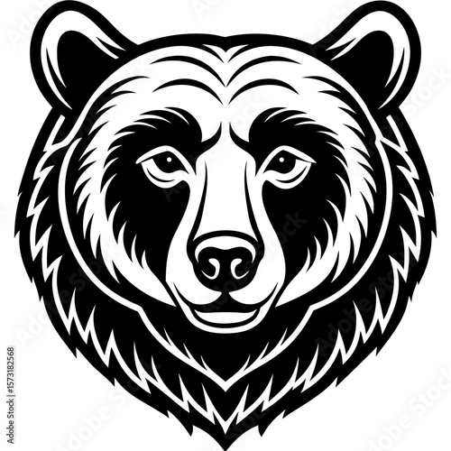 Intense grizzly bear head facing forward silhouette