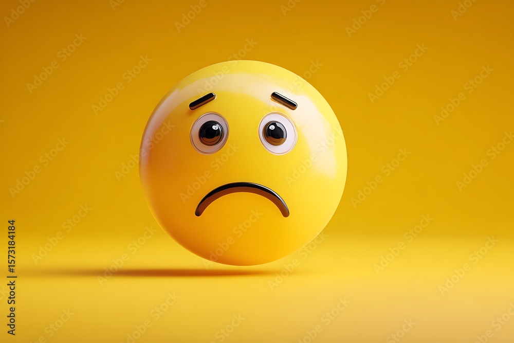 Fototapeta premium Sad Yellow Emoji Sphere Depicting Disappointment and Unhappiness on Monochromatic Background