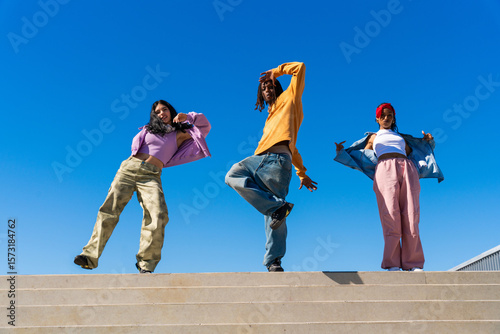 Young group of multiethnic hip-hop dancers dancing