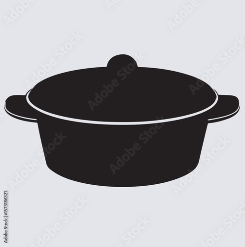 stylized black pot with a lid silhouette vector art illustration, stainless steel pan