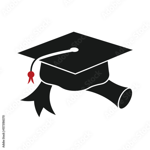 Silhouette of graduation cap with diploma for student success celebration and academic goal
