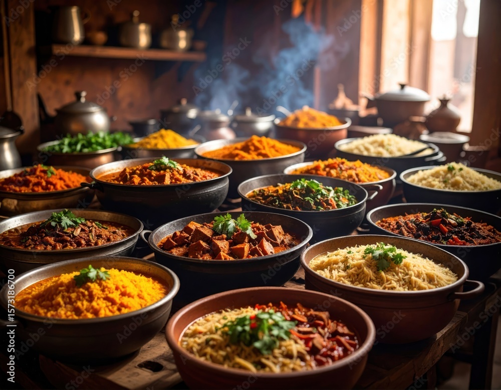 Obraz premium Many bowls of colorful, aromatic dishes