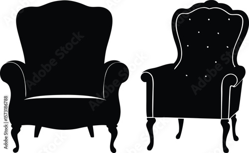  armchair and chair silhouette vector.
