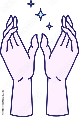 tattoo in traditional style of reaching hands in bright neon color