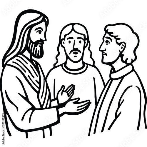 Jesus talking with tax collectors line art  kids coloring page