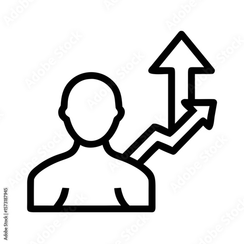 Gender neutral human silhouette with rising arrow representing future growth