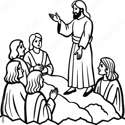 Jesus teaching on  the mount kids coloring page