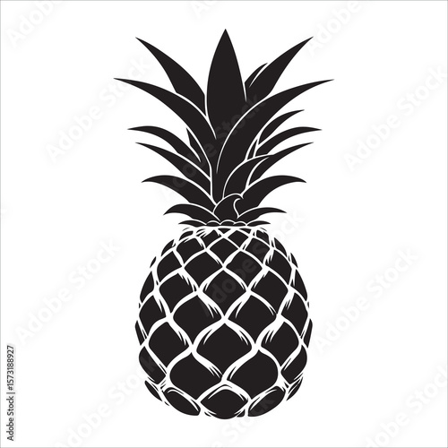 Pineapple silhouette icon isolated, pineapple silhouette line art vector illustration with a white background Vector illustration