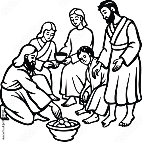 Jesus washing the  disciples feet line art