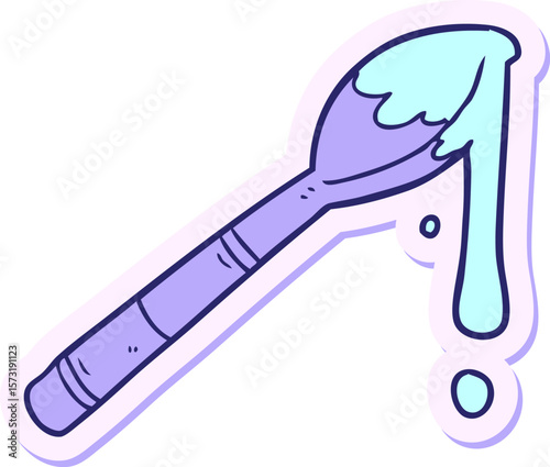 sticker of a cartoon spoonful of honey in bright neon color