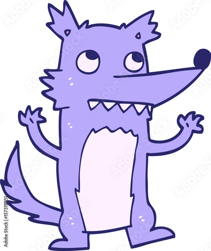 hand drawn doodle style cartoon wolf in bright neon color