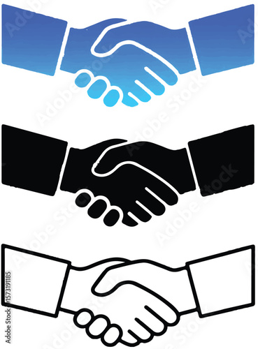 Vector art of three stylish handshake icons in different colors isolated on transparent background
