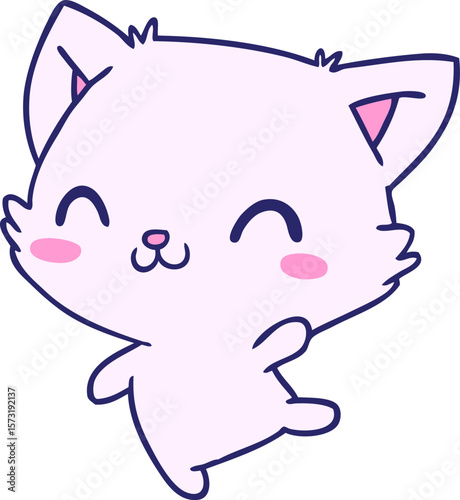 cartoon illustration of cute kawaii cat in bright neon color