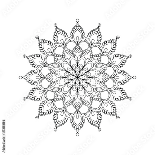Detailed Mandala Vector Design Black and White Line Art Illustration.
