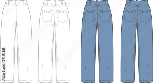 Stylish Denim Jeans, Casual Slacks, Modern Pants Design, Comfortable Legwear, Trendy Apparel Sketch, Wardrobe Essential
