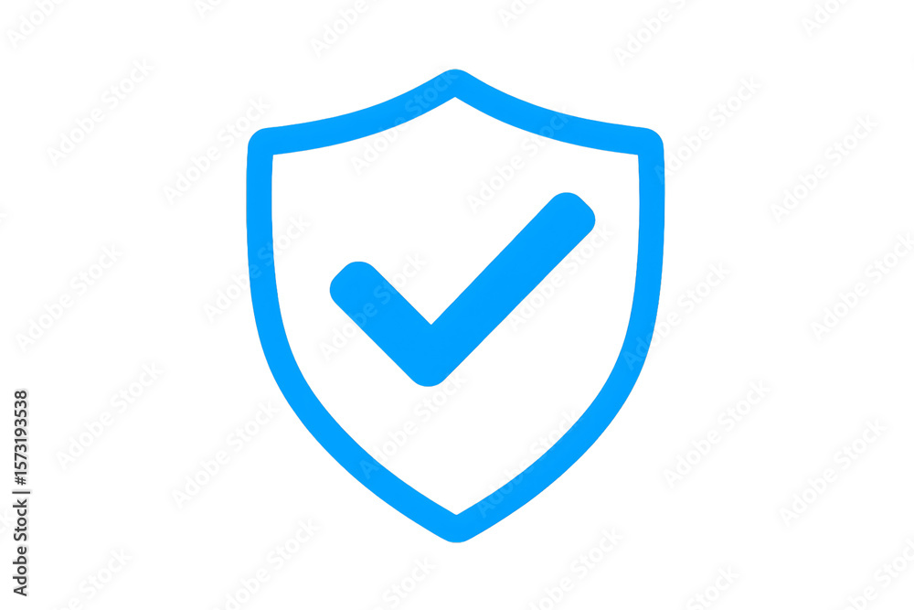 Blue shield icon with a checkmark inside on a transparent background Blue shield icon with a checkmark inside on a transparent background