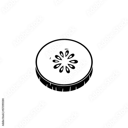 Illustration of a sliced cucumber with visible seeds silhouette