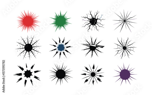 Collection of Diverse Burst, Crack, and Explosion Shapes in Varied Colors and Styles