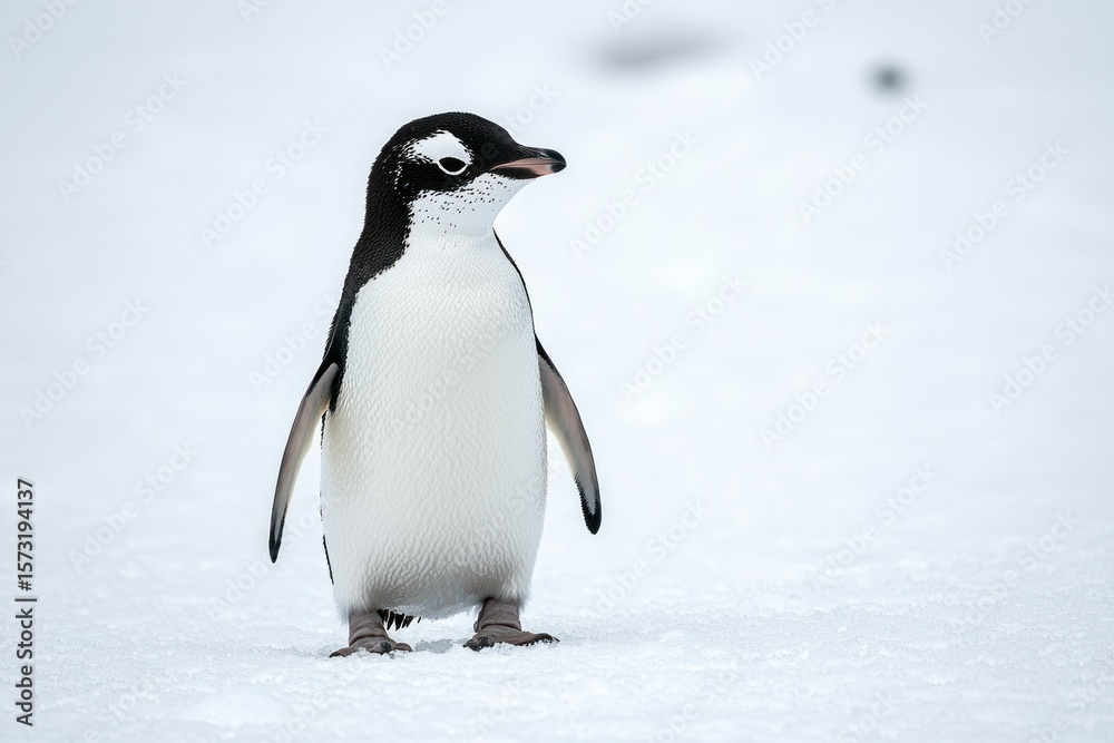 Fototapeta premium Antarctic penguin chick standing on snow
