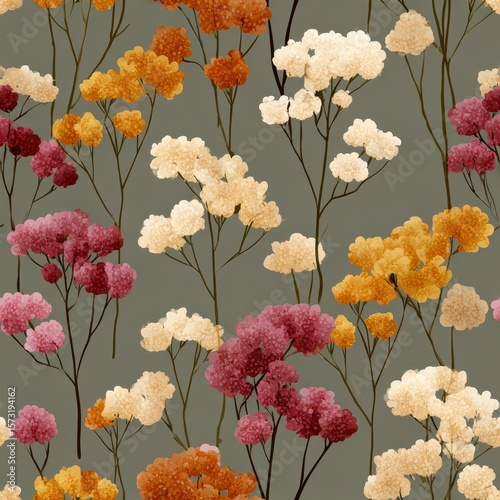 Colorful Floral Pattern with Delicate Flowers on Grey Background