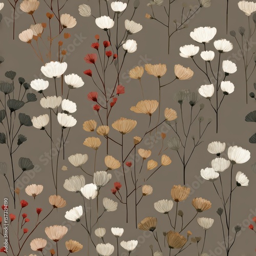 Elegant Floral Pattern with Soft Colors and Organic Shapes
