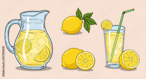 Fresh Lemonade Illustration with Lemons and Ice