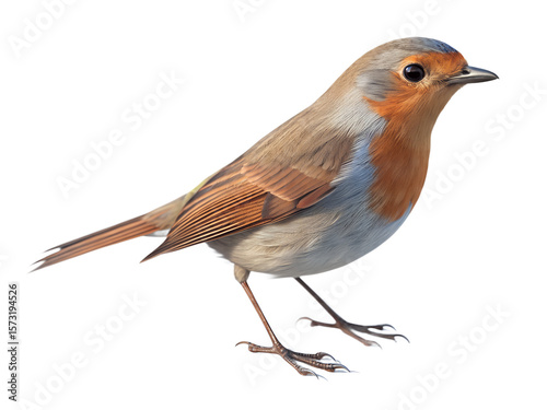 Small brown and grey bird standing with alert expression, transparent background  