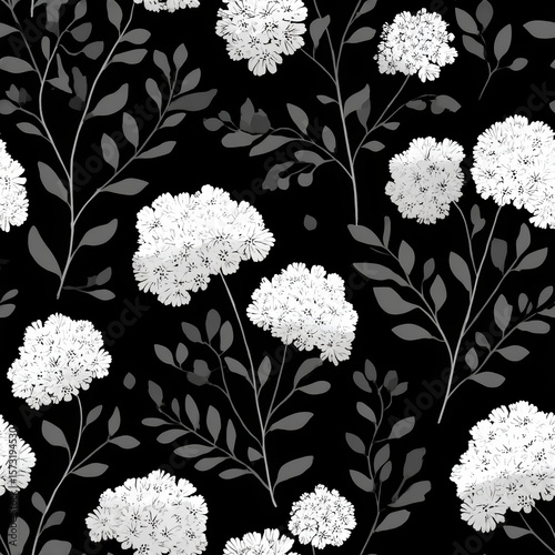 Elegant White Floral Pattern on Black Background for Modern Design