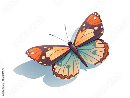 Colorful butterfly illustration with detailed wings, transparent background 
