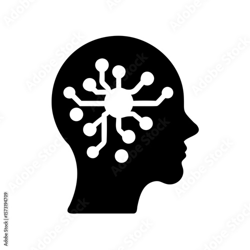 Clean profile silhouette of a human head with a futuristic ai enhanced design