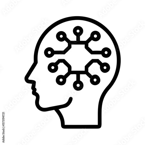 Profile silhouette of human head with neural network design symbolizing ai future