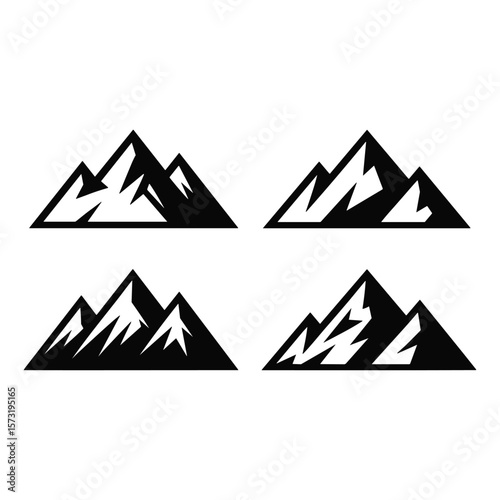 Collection of four mountain peaks silhouette icons