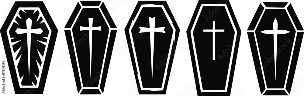 Obraz premium Coffin with Cross Icon Set