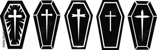 Coffin with Cross Icon Set