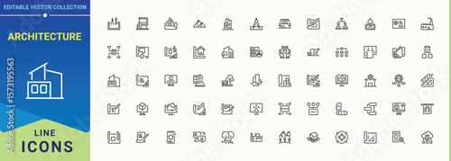 Architecture line icon set. Architecture outline icons pack. Minimalist icons collection. Engineer vector line icon set. Vector illustration in modern line style.