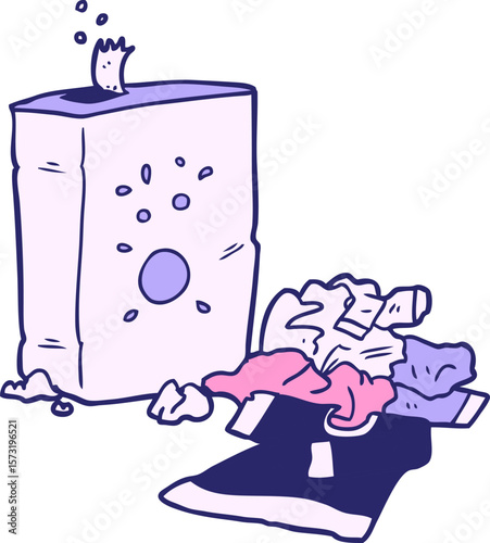 cartoon washing powder and laundry in bright neon color