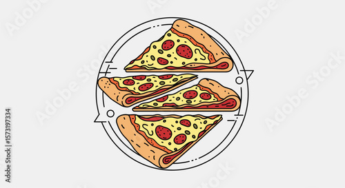 Delicious Pepperoni Pizza Slices Arranged Artfully Inside a Circular Emblem Suggesting a Culinary Delicacy