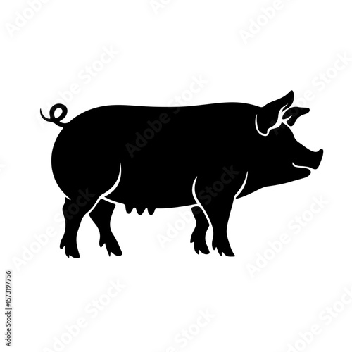 Pig Silhouette Vector – Farm Animal Clipart for Agriculture and Butchery Designs