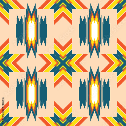 retro vintage ikat mexican ethnic aztec tribal encient batik pattern seamless background for fashion fabric and textile, 2d illustration