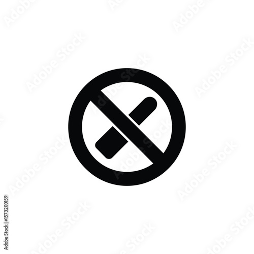 Black circle crossed line icon, simple design, symbolic of prohibition concept