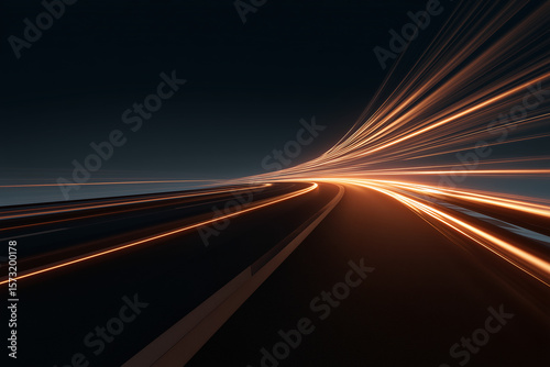 speed motion blurred glowing lines and road