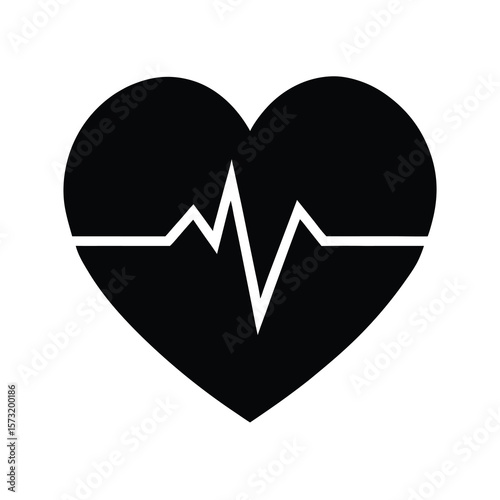 Silhouette of a heart with EKG pulse line for cardiology healthcare and medical concept