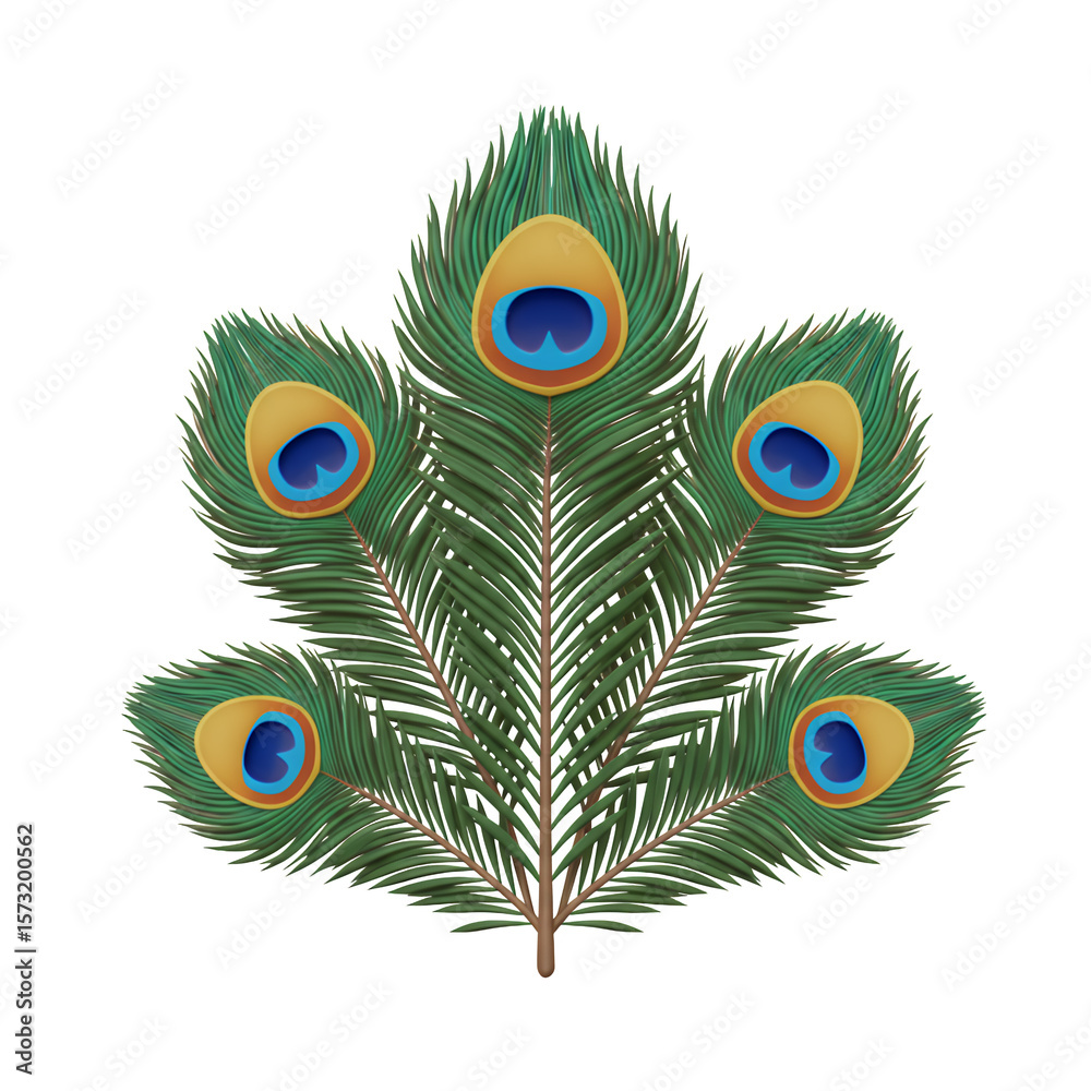 Obraz premium Five Iridescent Peacock Feathers on Transparent Background